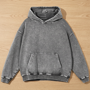 Sudadera con Capucha Oversize Unisex, Color Gris Sólido, Algodón French Terry Lavado, con Bolsillo, Corte Regular, Estilo Otoñal - Product Image 3
