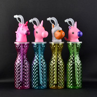 Bouteille isotherme en plastique de 500 ml pour enfants, motif animal de dessin animé, avec paille, idéale pour la rentrée scolaire