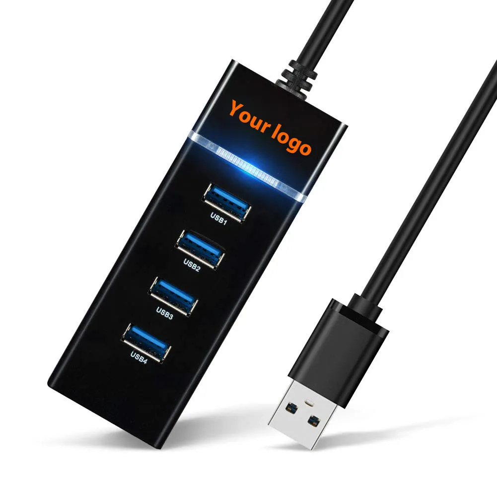 Adaptor Multiport LED 4 Port USB 3.0 Hub, adaptor untuk Keyboard Mouse Printer Flash drive portabel USB 2.0 Splitter