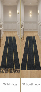Tapis de couloir en laine noire et jute fait main, minimaliste, rayé, pour entrée, salon, chambre, décoration de sol rustique pour la maison - Product Image 3
