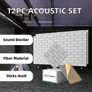 12 panneaux acoustiques carrés auto-adhésifs en fibre de polyester pour la réduction du bruit dans le salon, la chambre, l'hôtel et l'appartement - Product Image 3