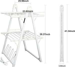 Stendibiancheria Elettrico Riscaldato Pieghevole con Timer e Spegnimento Automatico per Vestiti, Scarpe e Calzini - Product Image 3