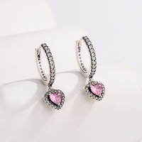 Set Perhiasan Wanita Perak Sterling 925 Berhiaskan Zirkonia Kubik Halus, Terdiri dari Gelang Berbentuk Hati Pink, Cincin, Anting, dan Kalung Hati Cinta