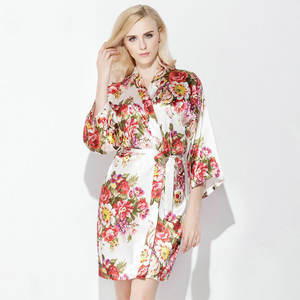 Kimono Ropa de dormir Tallas grandes Vestido de <span class=keywords><strong>noche</strong></span> Estampado floral Batas de satén de seda Camisón de mujer Vestido de Albornoz de <span class=keywords><strong>una</strong></span> pieza - Product Image 1
