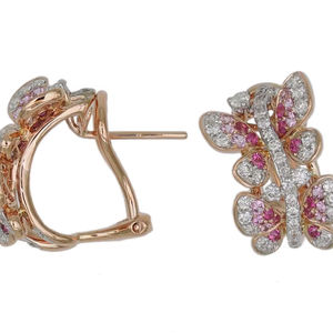 ต่างหูดีไซน์ผีเสื้อ 18K โรสโกลด์ เพชรขาว ชมพู เครื่องประดับละเอียดอ่อน ไม่ก่อให้เกิดภูมิแพ้ เครื่องประดับสำหรับผู้หญิง - Product Image 1