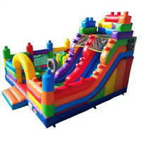 Château gonflable avec toboggan et blocs de construction, structure gonflable avec souffleur pour enfants et adultes à vendre