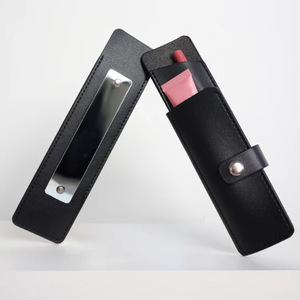 Simple PU leather <b>handheld</b> lipstick pouch, smudge-proof lip liner case with <b>mirror</b>, portable lipstick storage case. - Product Image 1
