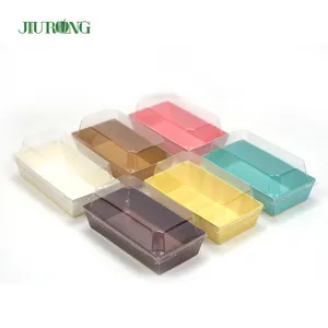 Scatola per dolci trasparente con confezione in carta per pasticceria Macaron per biscotti da forno personalizzata con coperchio in PVC trasparente