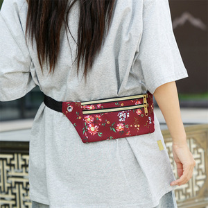 Floral Print Women's Waist <b>Bag</b> Oxford Cloth Waterproof Zipper Fitness Running Crossbody <b>Bag</b> Purple Red Black Blue - Product Image 3