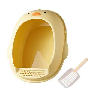Bac à litière pour canard de dessin animé semi-fermé extra-large avec rebord haut pour éviter les éclaboussures et pédale pour empêcher la fuite de litière. - Product Image 5