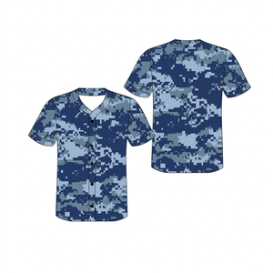 Maillot de baseball personnalisé bleu camouflage numérique, uniforme d'équipe boutonné, nom et numéro personnalisés, chemise de sport par sublimation - Product Image 1
