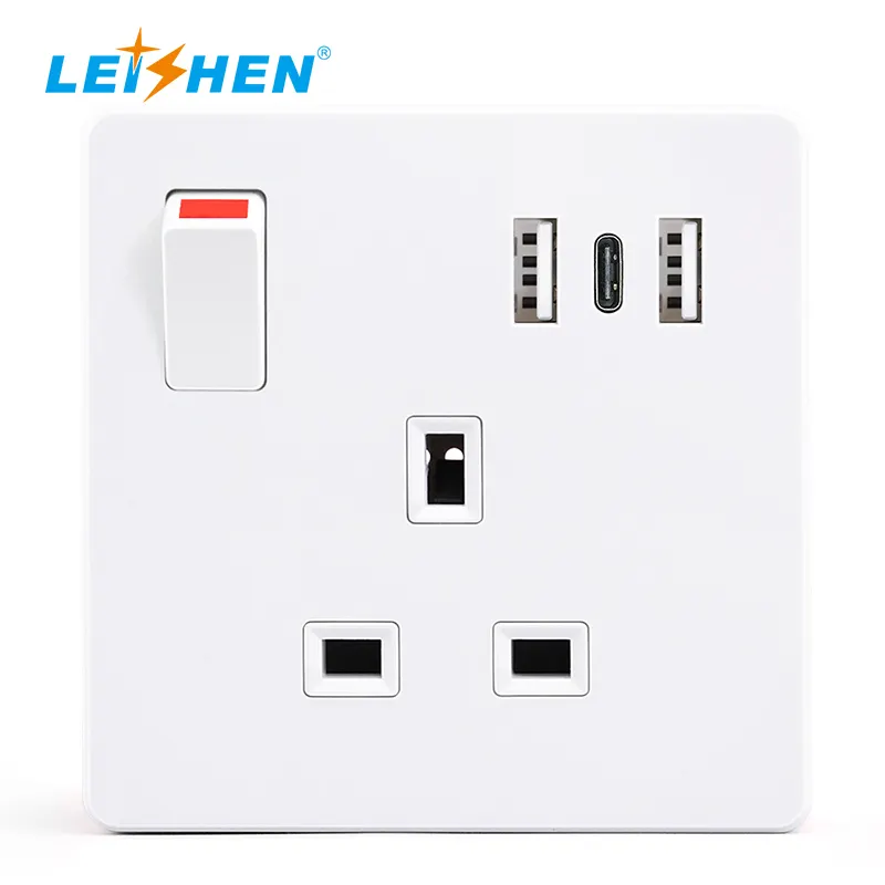 13 A 3 Pin 2usb Type C Uk Standard Electric Items Switch Socket Double Uk Usb Type C Wall Sockets