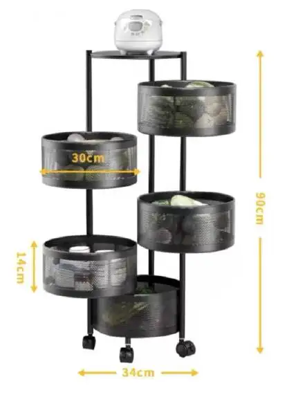 Estante giratorio de Metal con ruedas para frutas y verduras, cestas multiusos de 360 grados, 3/4/5 niveles, para Cocina