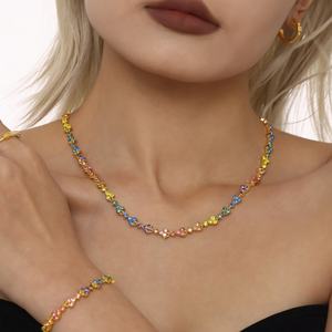 Collar de Tenis de Lujo de Acero Inoxidable con Baño de Oro de 18K, Diseño de Flor con Circonita Cúbica, Joyería de Moda para Mujer - Product Image 4