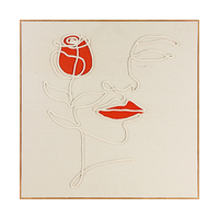 Art mural abstrait corde et tissu artisanal, motif lèvres rose, tableau décoratif minimaliste pour maison moderne
