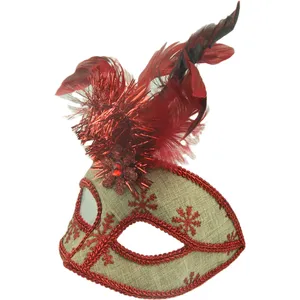 スティックマルディグラコスチュームアイマスク印刷ハロウィンカーニバルハンドヘルドスティックフェザーパーティーマスクのベネチアンマスカレードマスク