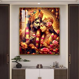 Décoration de salon de luxe, peinture sur toile imprimée HD, photos de couple indien, peinture en porcelaine cristalline avec lumière LED, peinture murale - Product Image 5