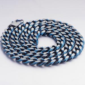 สร้อยคอแฟชั่นสไตล์ไมอามีคิวบัน สีน้ำเงินผสมเหล็กชุบ สร้อยสแตนเลสสำหรับผู้ชาย ราคาขายส่ง - Product Image 2