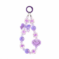 En gros Porte-clés transparent effet aurore perlé, Pendentif de sac en perles en forme de cœur 3D avec nœud, Chaîne de sac à main et chaîne de suspension