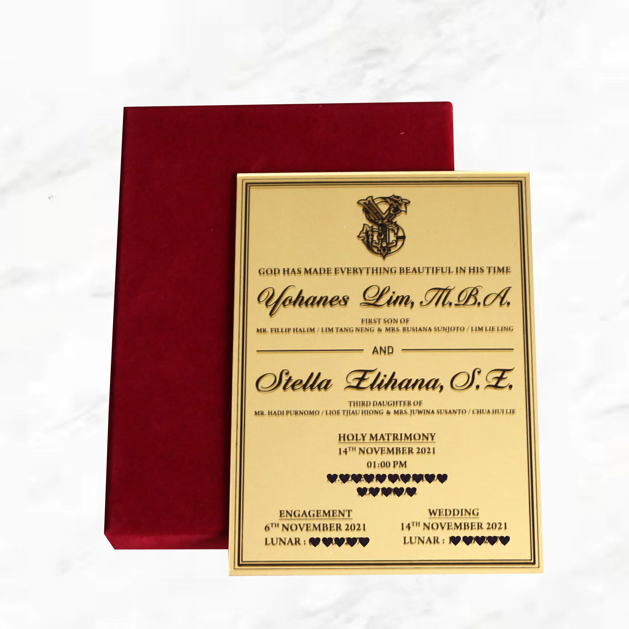 Custom premium hard box acrylic invitation card for royal style wedding