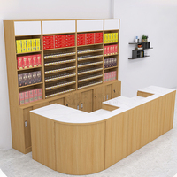 Comptoir de caisse incurvé professionnel en bois pour supermarché, hall d'accueil, vitrine en verre, bois MDF écologique et durable, 90 cm