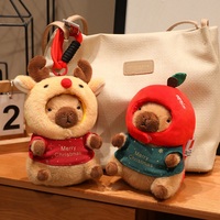 Porte-clés en peluche Capybara de Noël personnalisé, adorable Capybara en peluche avec chapeau pomme, porte-clés OEM ODM, jouet en peluche personnalisé