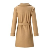 Nouveau Manteau Long Femme Automne Hiver en Laine Coupe Ajustée avec Ceinture et Col Rabattu, Couleur Unie