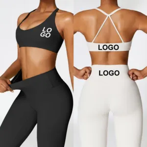 Nuevo conjunto de Yoga para mujer, conjunto de Fitness para gimnasio, conjunto de ropa activa de Yoga de secado rápido, logotipo personalizado, trajes deportivos de entrenamiento Sexy sin espalda para mujer