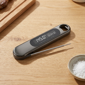 制造商定制即时读数数字烹饪烧烤食品温度计带定时器折叠式探头厨房肉类温度计 - Product Image 5