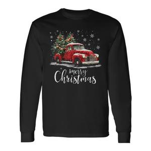 Vintage Red Truck <b>Xmas</b> Tree Merry Christmas Mens Long Sleeve <b>T</b>-<b>Shirt</b> - Product Image 1