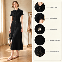 Robe longue élégante pour femme, nouvelle collection 2025, style uni, col rond, manches courtes, tricotée, ajustée, ourlet évasé