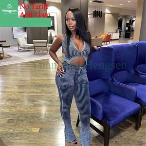 <strong>Women's</strong> <strong>Suits</strong> 2025 Low <strong>Cut</strong> Sleeveless Crop Top Hip Wrap Tight Maxi Pants - Product Image 1