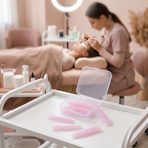 Stock direct usine 5 paires de coussinets oculaires en silicone auto-adhésifs roses en forme de <span class=keywords><strong>trompette</strong></span> pour recourber les faux cils - Product Image 1