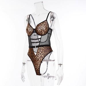 Vendita all'Ingrosso di Biancheria Intima Erotica, Body Trasparente con Stampa Leopardata, <span class=keywords><strong>Lingerie</strong></span> Sexy per Sfilate di Moda - Product Image 4
