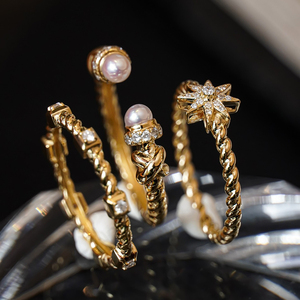 อาซูโอ 18K แหวนทองคำแท้สีเหลืองหรูหรา เพชรธรรมชาติ มุก สไตล์วินเทจ เครื่องประดับสวมใส่ทุกวัน ของขวัญ งานเลี้ยงวันเกิดของผู้หญิง - Product Image 2