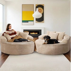 Conjunto de Sofá Puff Redondo con Tapicería de Tela, Funda Extraíble, Diseño Moderno, Extra Suave y Cómodo, Muebles para Sala de Estar - Product Image 1