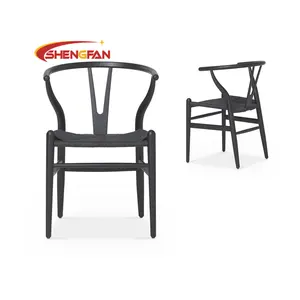 Cadeira de madeira clássica de alta qualidade com moldura de madeira maciça, cadeira Wishbone, móveis para casa, jantar, café, cadeiras, cor preta