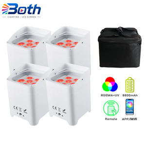 4 piezas con bolsa, foco LED RGBWA+UV de 6x18W con control por WiFi y aplicación, recargable, para escenario - Product Image 1