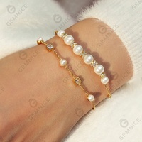 Bracelet cubain Gemnel en laiton plaqué or de haute qualité avec serti en or et perles