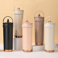 Botella Térmica de Acero Inoxidable Mate de Color Sólido con Tapa Abatible, Asa de Transporte Portátil, Botella Aislada al Vacío de Gran Capacidad