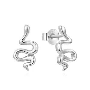 Bông Tai Bạc Sterling Rắn Độc Đáo Mạ Rhodium Thiết Kế Đơn Giản Brazil 925