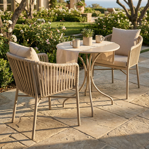 Chaises de jardin modernes au design unique pour l'intérieur et l'<span class=keywords><strong>extérieur</strong></span>, pour restaurant, avec structure en aluminium, table en acier au carbone, ensembles de chaises en corde <span class=keywords><strong>tressée</strong></span> - Product Image 1