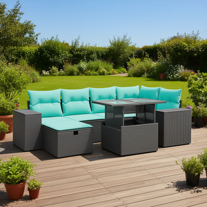 Conjunto de Sofá de Patio de Ratán Sintético Gris con Cojines, Muebles de Exterior Duraderos con Almacenamiento - Product Image 2