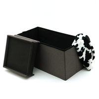 Grand pouf de rangement pliable en lin pour chambre à coucher, avec fonction repose-pieds et boîte de rangement