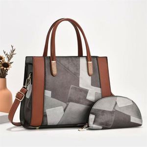 Trendy Geometric Colorful PU Handbags <b>Large</b> Capacity Leather Tote Bag Purse <b>Set</b> 2pcs - Product Image 3