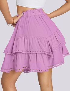 Nouvelle jupe courte décontractée pour femme, taille haute, couleur unie, à volants superposés, style A-line, pour l'été et <span class=keywords><strong>le</strong></span> quotidien - Product Image 5