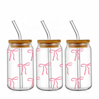 Transferts UV DTF pour gobelets à bon prix, motifs nœuds roses pour verres Libbey de 16 oz, prêts à être expédiés