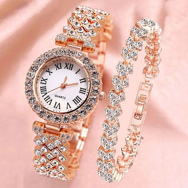 Fashion Roman Pattern Ladies Clock Bracelet Watch Gift Set Women Relojes De Mujer Luxury Diamond Quartz Watches for Men