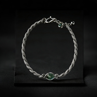Breloques artisanales minimalistes en laiton plaqué argent pour la fabrication de bijoux, bracelet en cordon avec quartz fantôme vert taille coussin