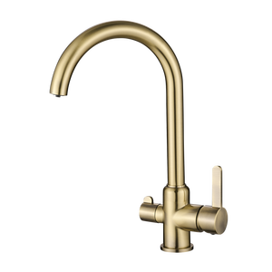 Grifo de Cocina de Lujo en Latón Dorado con Purificador de Agua, Doble Manija, Núcleo Cerámico, Acabado Pulido, Montaje en Encimera, Un Solo Orificio 1753, Agua Potable Limpia - Product Image 2